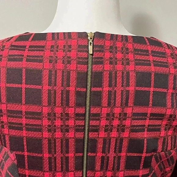 Tahari ASL Levine Red Plaid 3/4 Sleeve Pleated Hem Drop Waist Dress - Picture 10 of 13